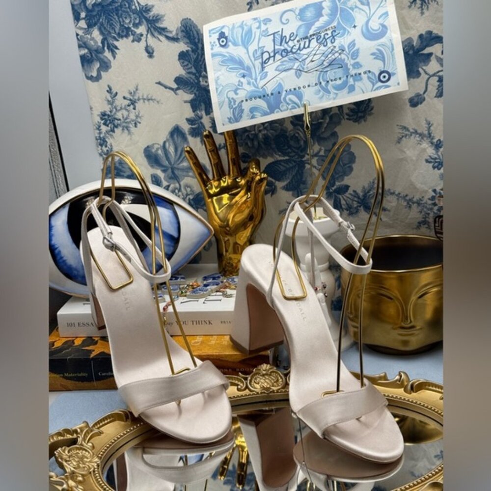 🆕 LOEFFLER RANDALL 🧿 NWOB Malia Curved−Heel Sandal, 90MM/3.5 IN,Cream - Sz 6.5 - Picture 4 of 14